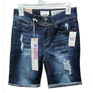Indigo Rein Dark Blue Distressed Super LUXE Denim Shorts